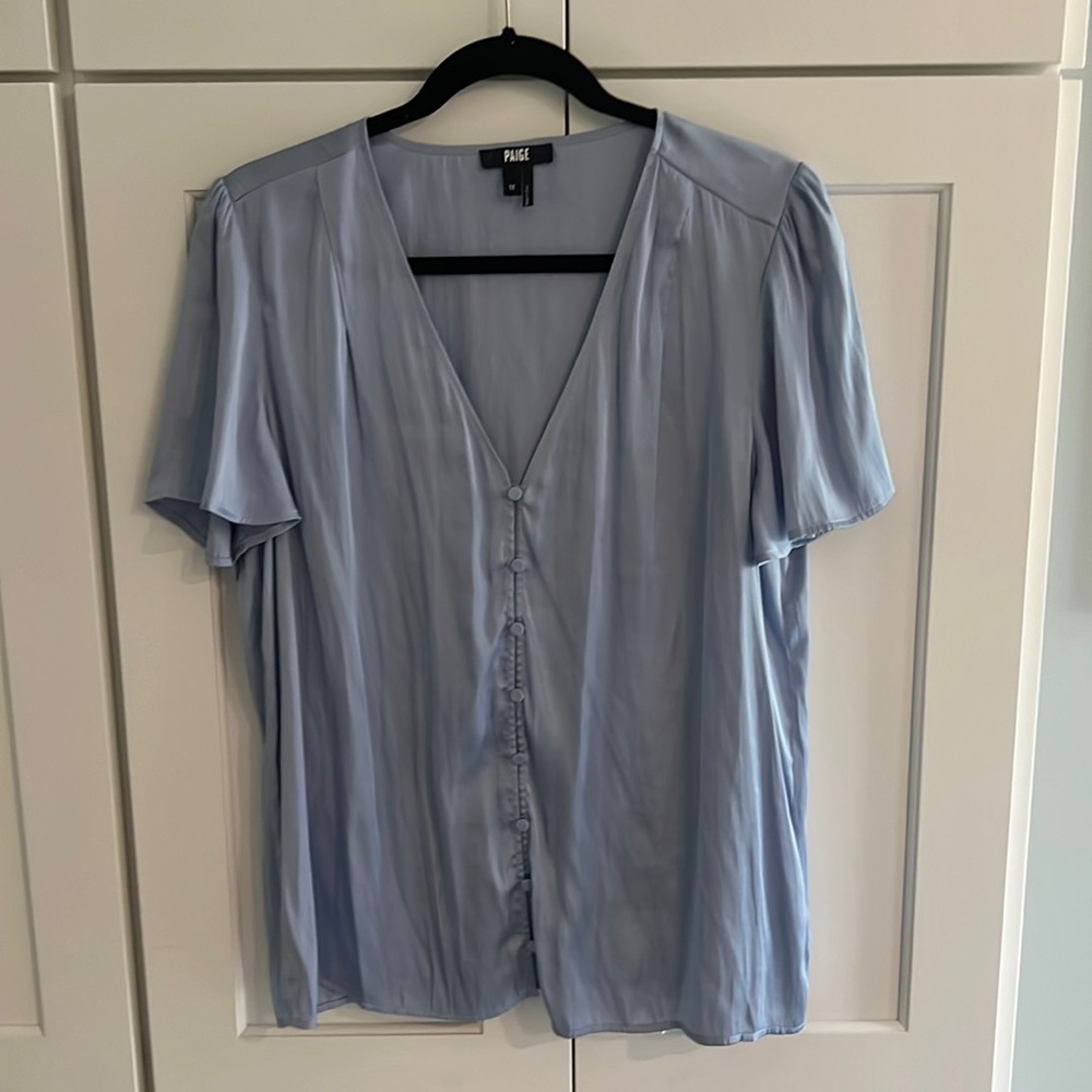 Paige light blue top with flutter sleeves